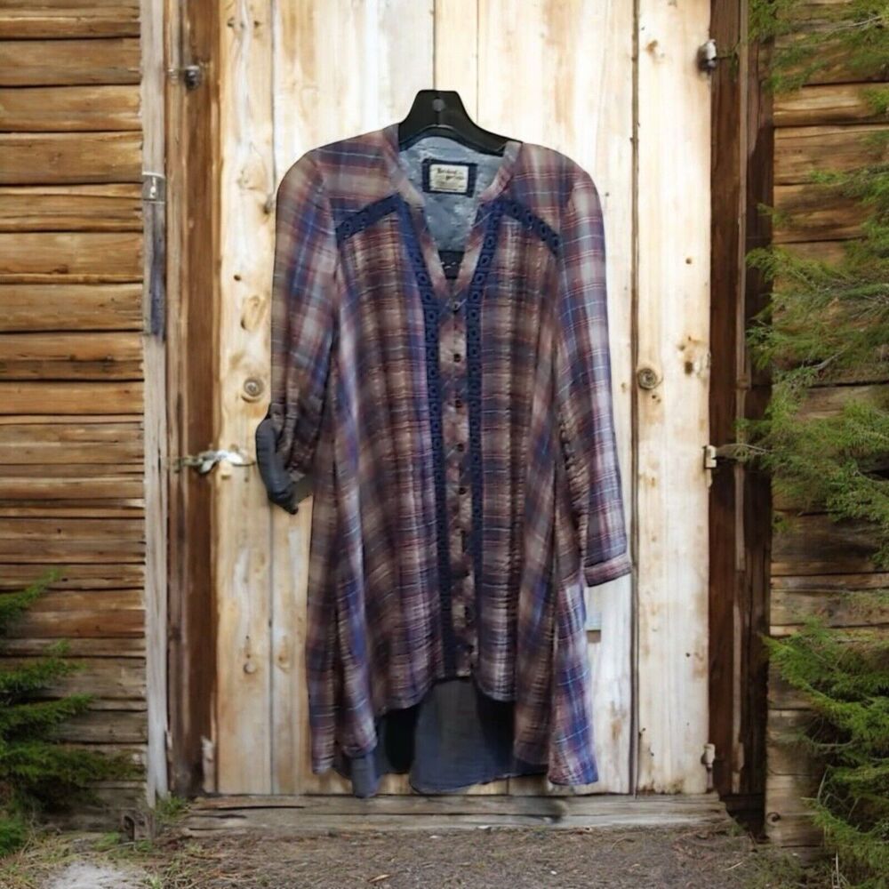 Holding‎ Horses Anthropologie Plaid Tunic Dress Size XXSP Petite Blue Red Cotton